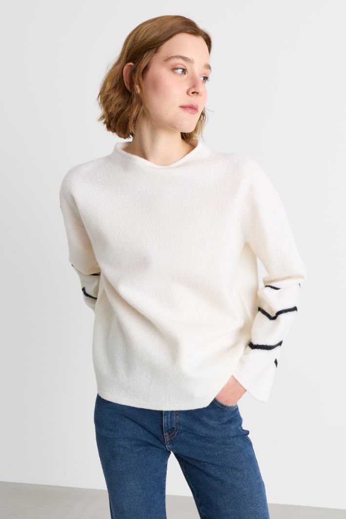 Maglia in pura lana con motivi a intarsio - BIANCO - Intrend - 2