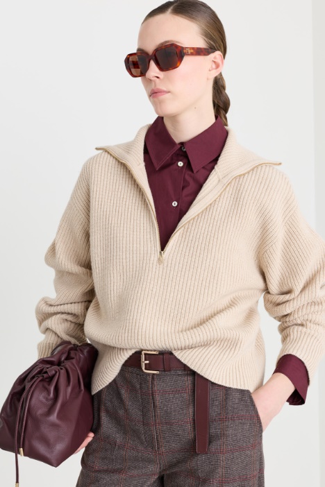 Pull à col zippé en laine et cachemire - Intrend