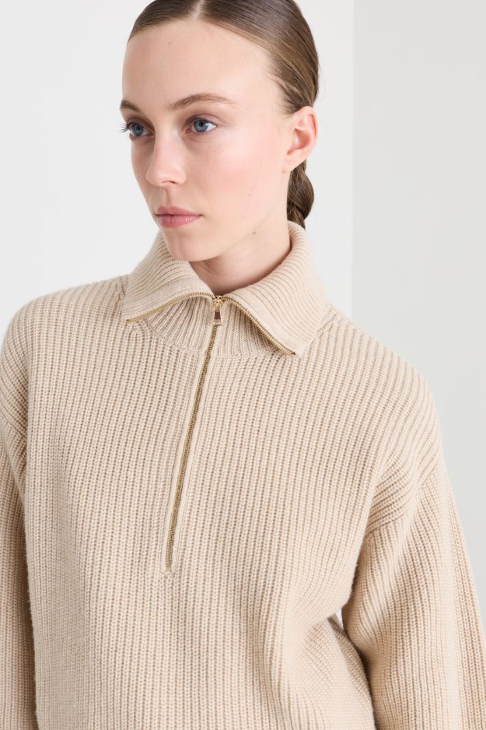 Zip-front boxy jumper - BROWN - Intrend - 3