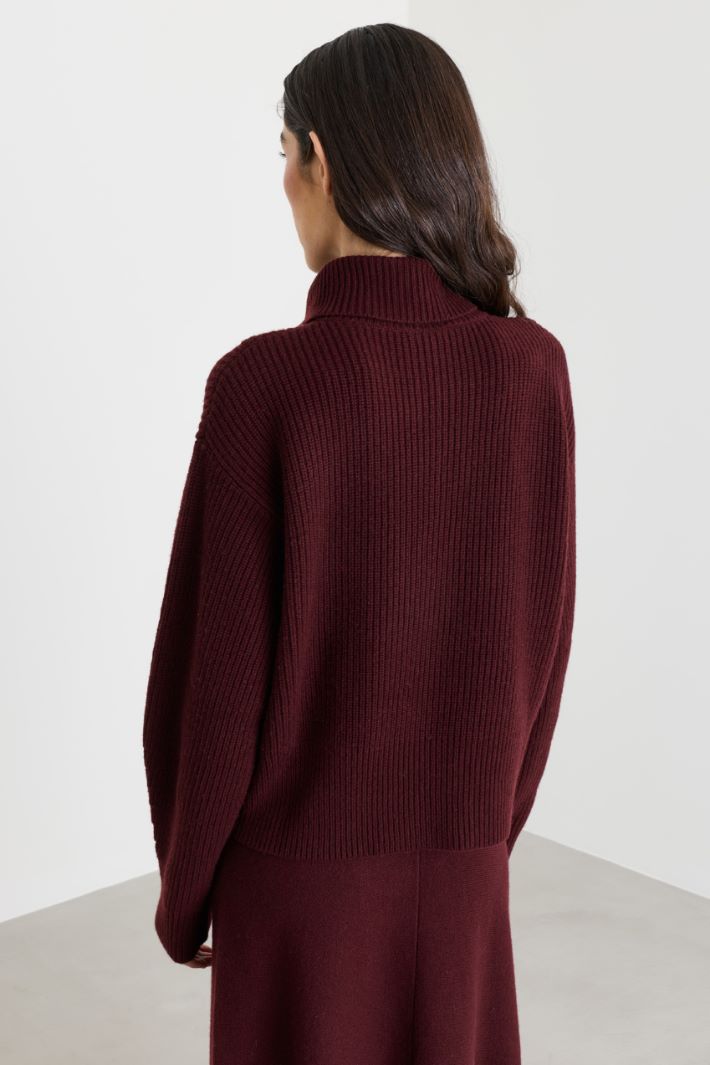 Pull à col zippé en laine et cachemire - BORDEAUX - Intrend - 4