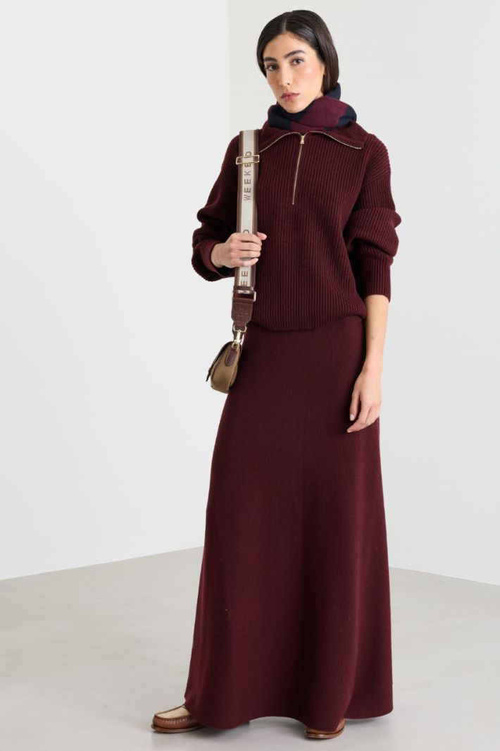 Pull à col zippé en laine et cachemire - BORDEAUX - Intrend