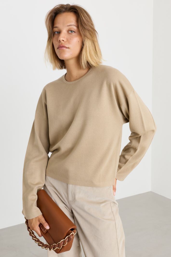 Maglia a spalla scesa - BEIGE - Intrend - 2