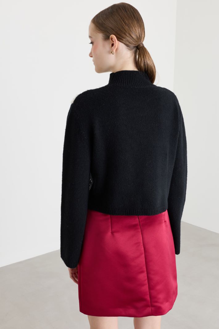 Maglia a intarsio con paillettes - NERO BIANCO - Intrend - 4