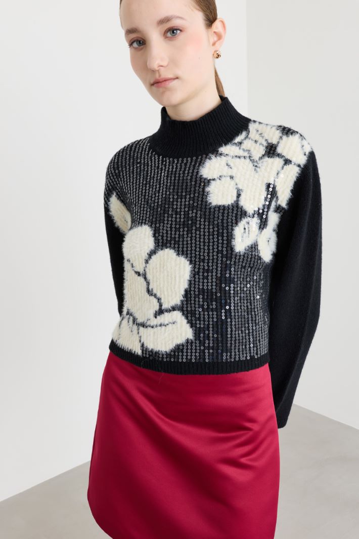 Maglia a intarsio con paillettes - NERO BIANCO - Intrend - 3
