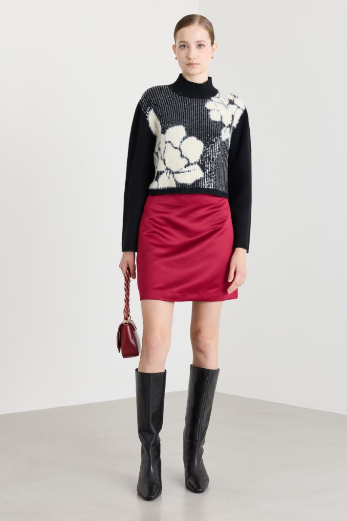 Maglia a intarsio con paillettes - NERO BIANCO - Intrend