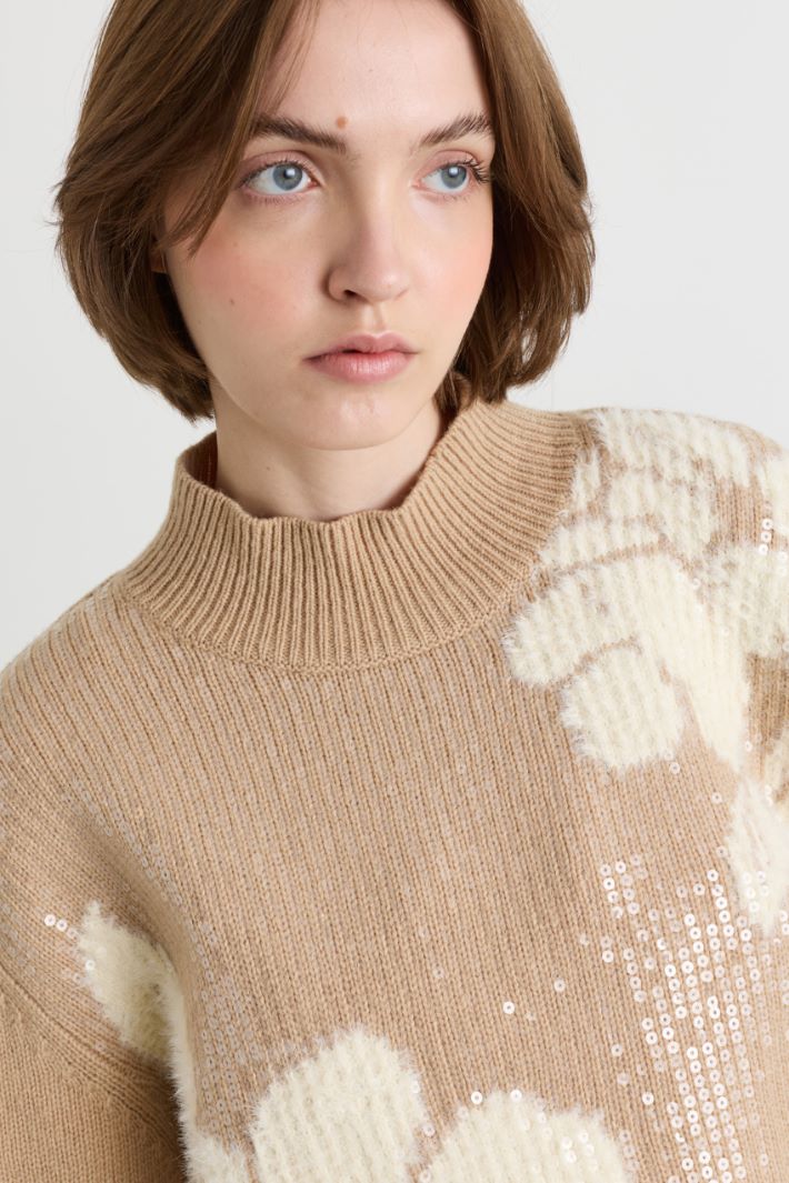 Maglia a intarsio con paillettes - CAMMELLO BIANCO - Intrend - 3