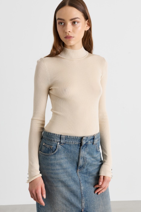 Polo neck jumper with jewelled buttons - Intrend