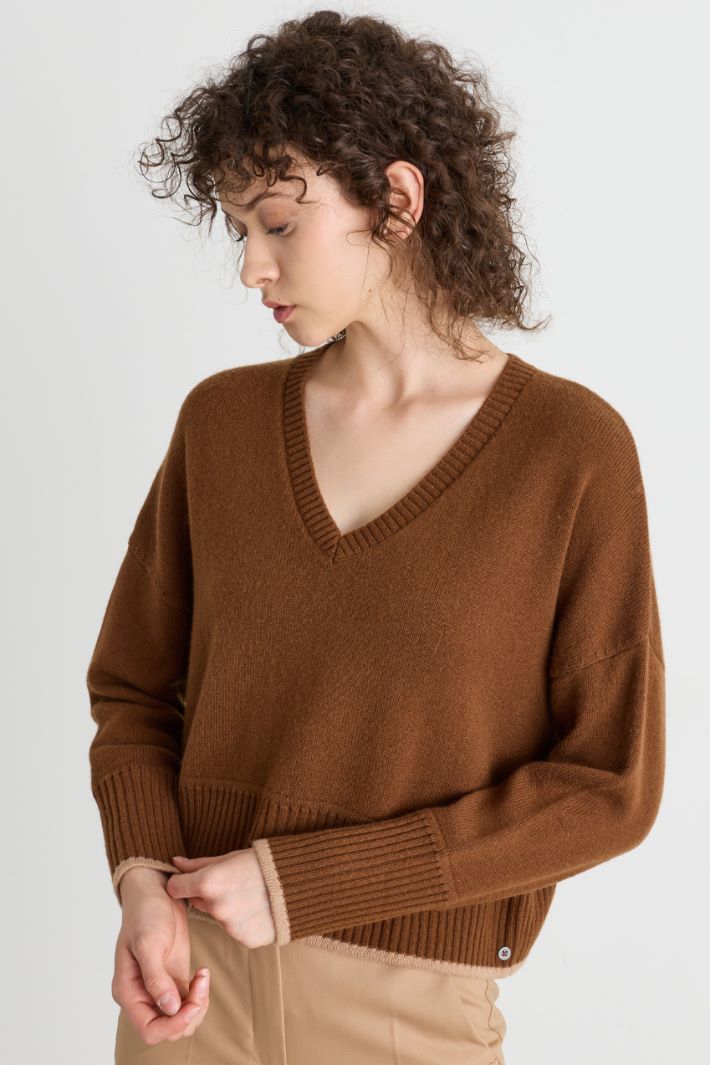 Contrast-trim jumper - BROWN - Intrend - 2