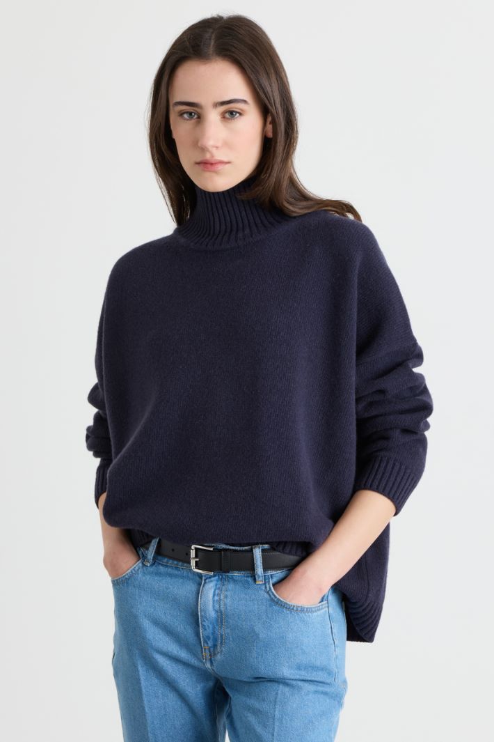 Oversized funnel-neck jumper - BLUE - Intrend - 2