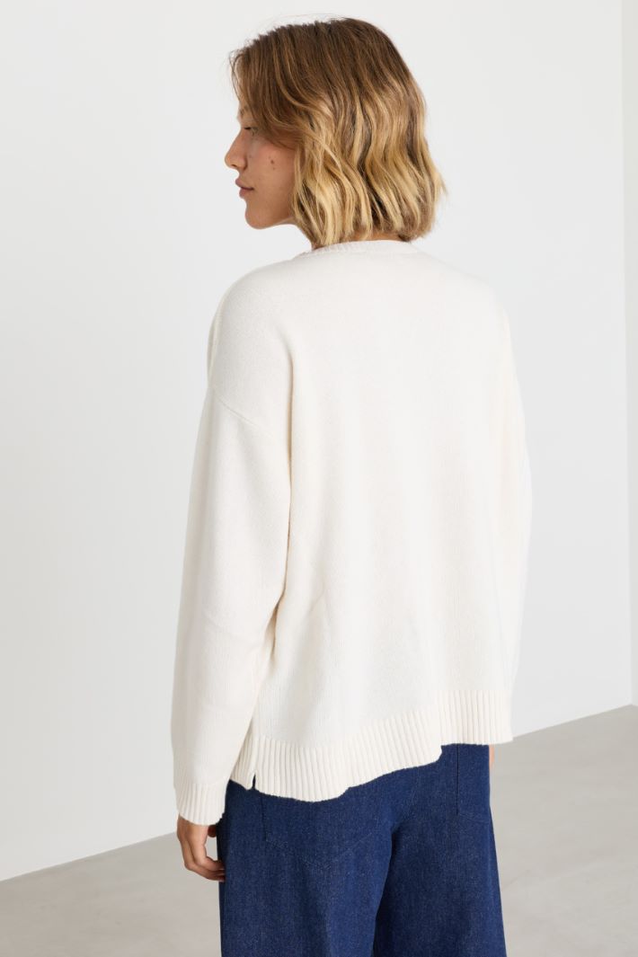 Lace-detail jumper - WHITE - Intrend - 4