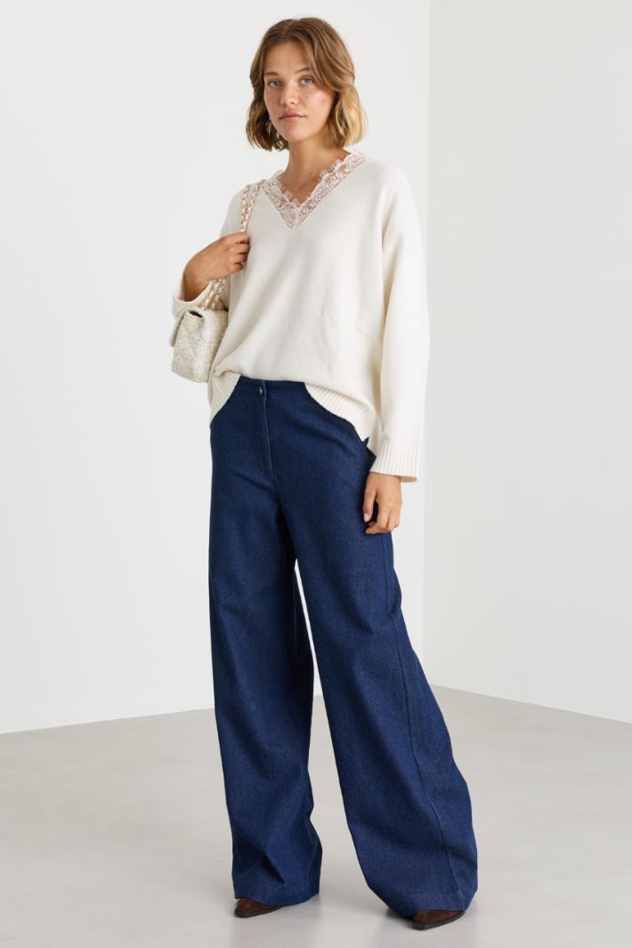 Lace-detail jumper - WHITE - Intrend