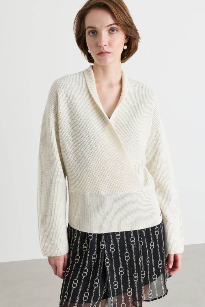 Crossover-Neck Jumper - WHITE - Intrend - 2