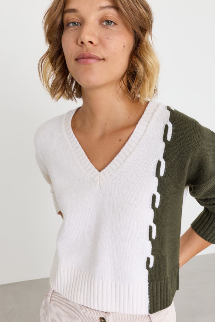 Intarsia Cable Jumper - WHITE GREEN - Intrend - 3