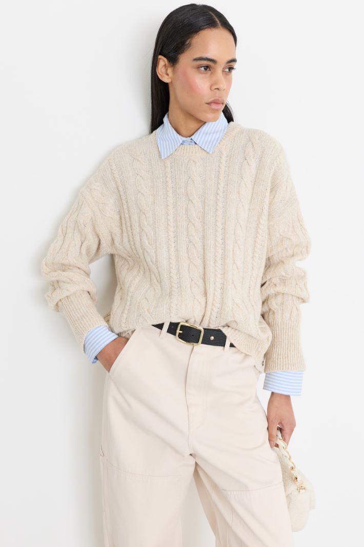 Mouliné cable-knit jumper - BEIGE - Intrend - 2