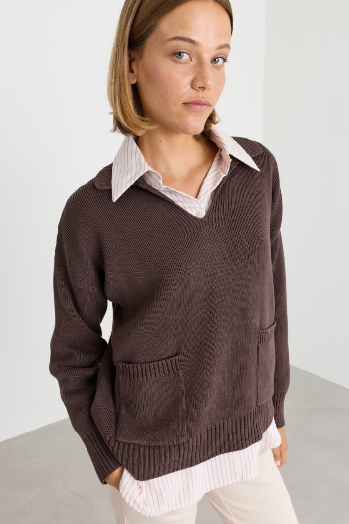 Pullover mit Taschen - BRAUN - Intrend - 3