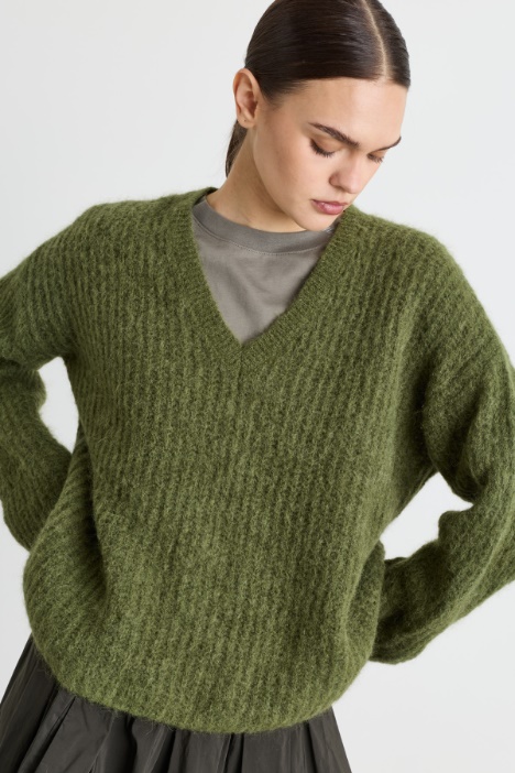 Maglia in mohair a coste inglesi