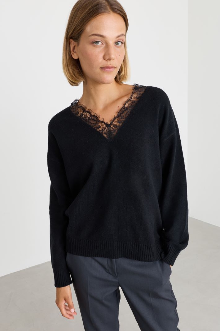 Maglia con dettagli in pizzo - NERO - Intrend - 2