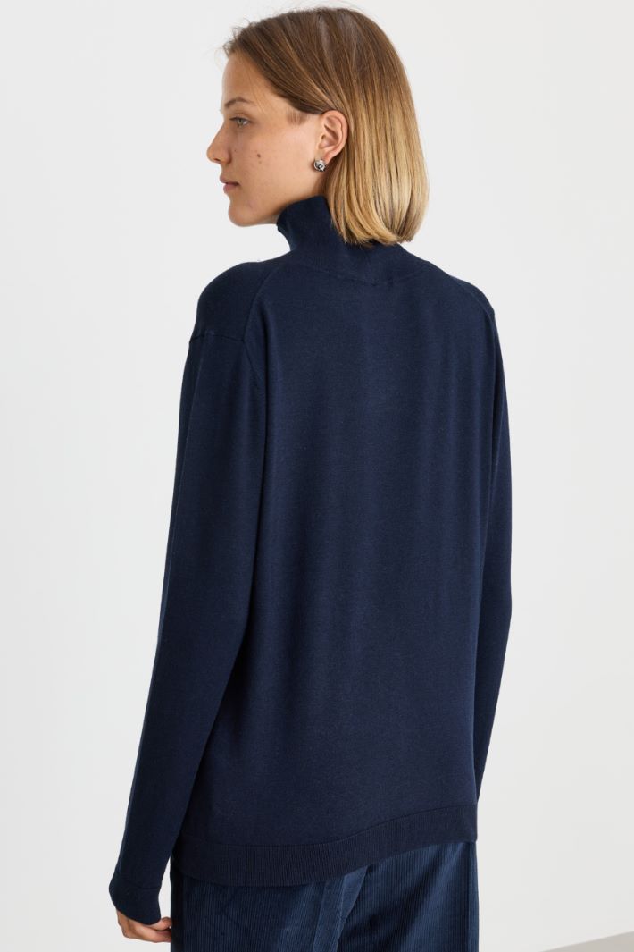 Ribbed-trim roll-neck - BLUE - Intrend - 4