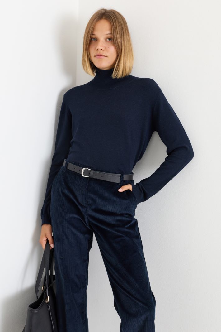 Ribbed-trim roll-neck - BLUE - Intrend - 2
