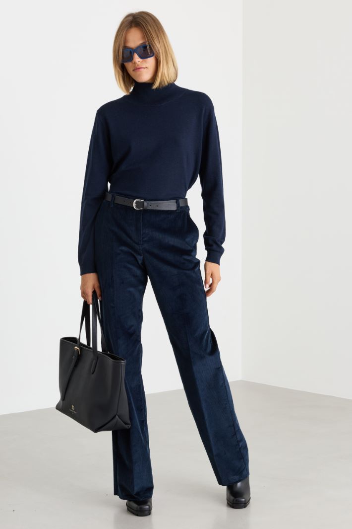 Ribbed-trim roll-neck - BLUE - Intrend