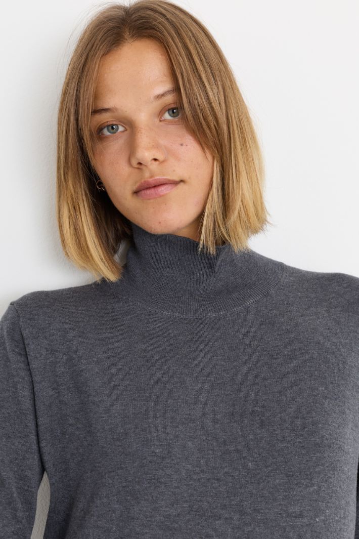 Jersey de cuello alto con remates de canalé - GRIS - Intrend - 3