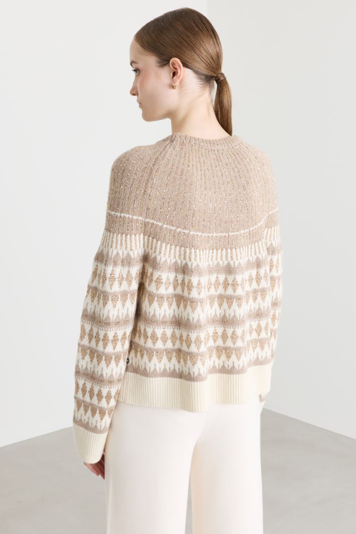 Sequinned jacquard jumper - WHITE BEIGE GOLD - Intrend - 4