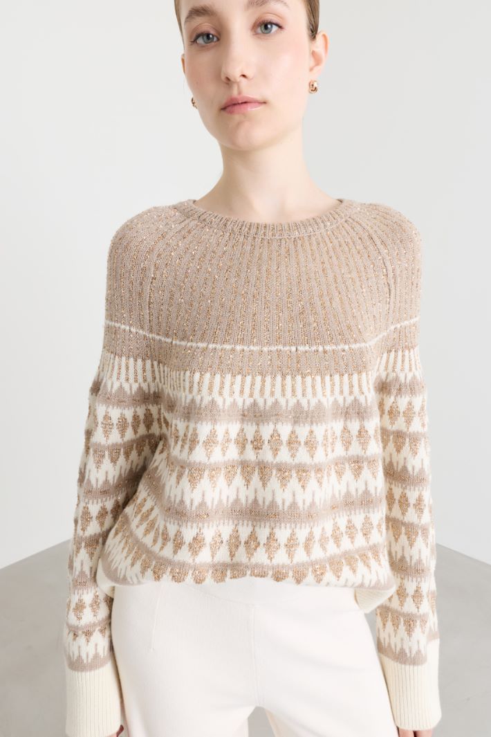 Sequinned jacquard jumper - WHITE BEIGE GOLD - Intrend - 3