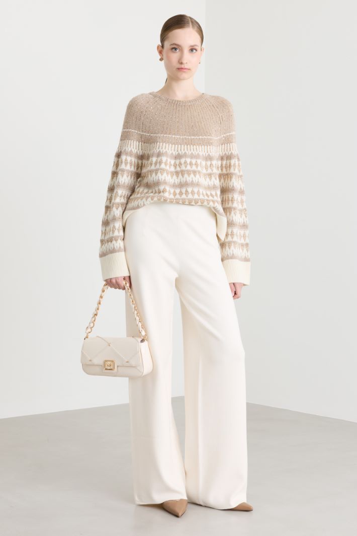 Sequinned jacquard jumper - WHITE BEIGE GOLD - Intrend