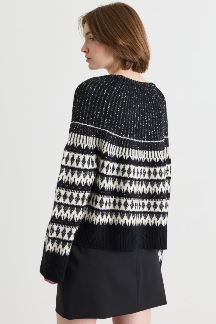Jacquard-Pullover mit Pailletten - SCHWARZ WEISS - Intrend - 4