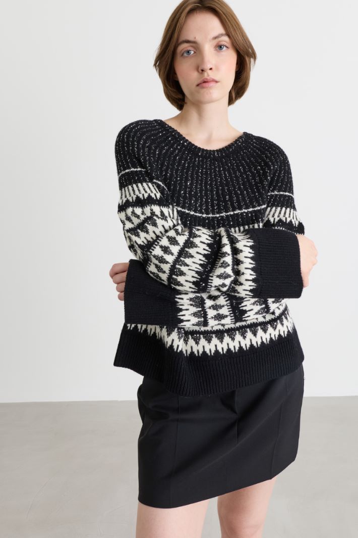 Jacquard-Pullover mit Pailletten - SCHWARZ WEISS - Intrend - 2
