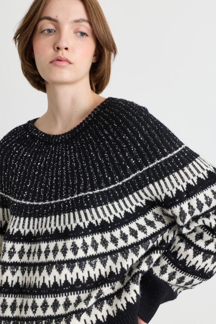 Jacquard-Pullover mit Pailletten - SCHWARZ WEISS - Intrend - 3