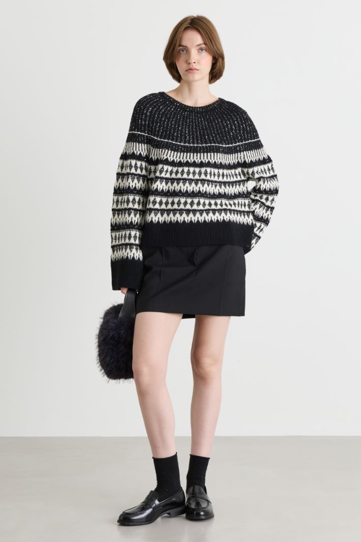 Jacquard-Pullover mit Pailletten - SCHWARZ WEISS - Intrend