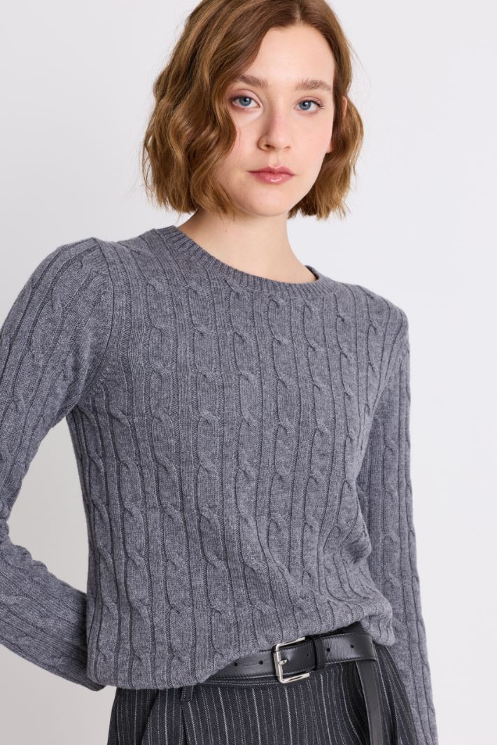 Cable-knit jumper - GREY - Intrend - 3