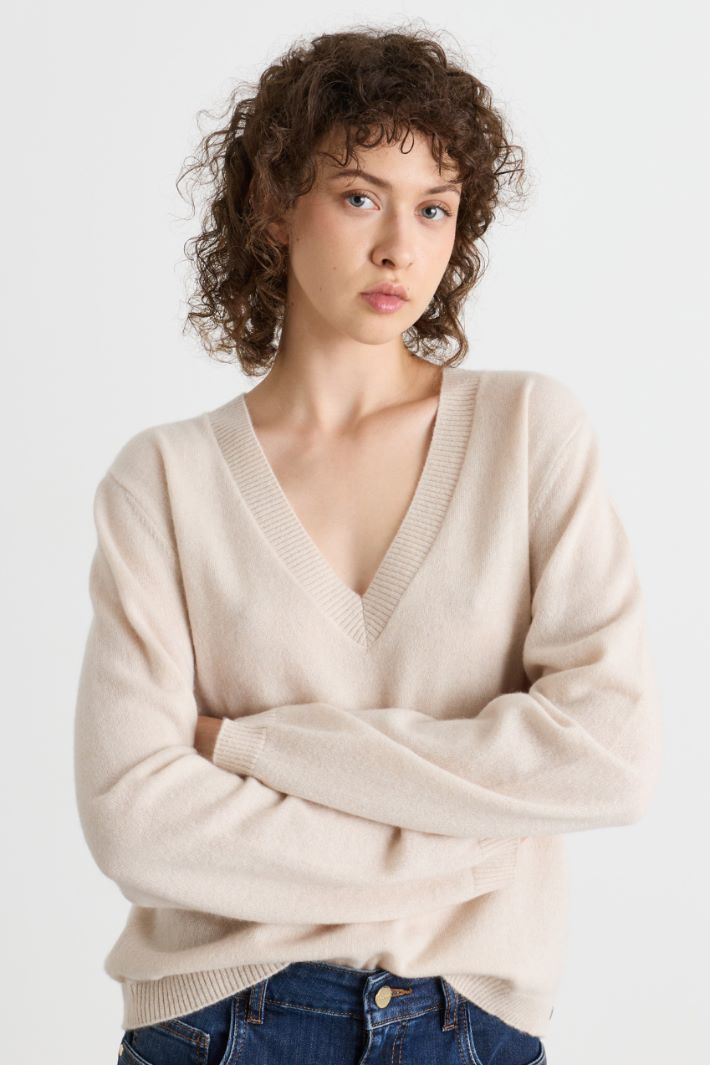 Oversize-Strickpullover mit V-Ausschnitt - BEIGE - Intrend - 2