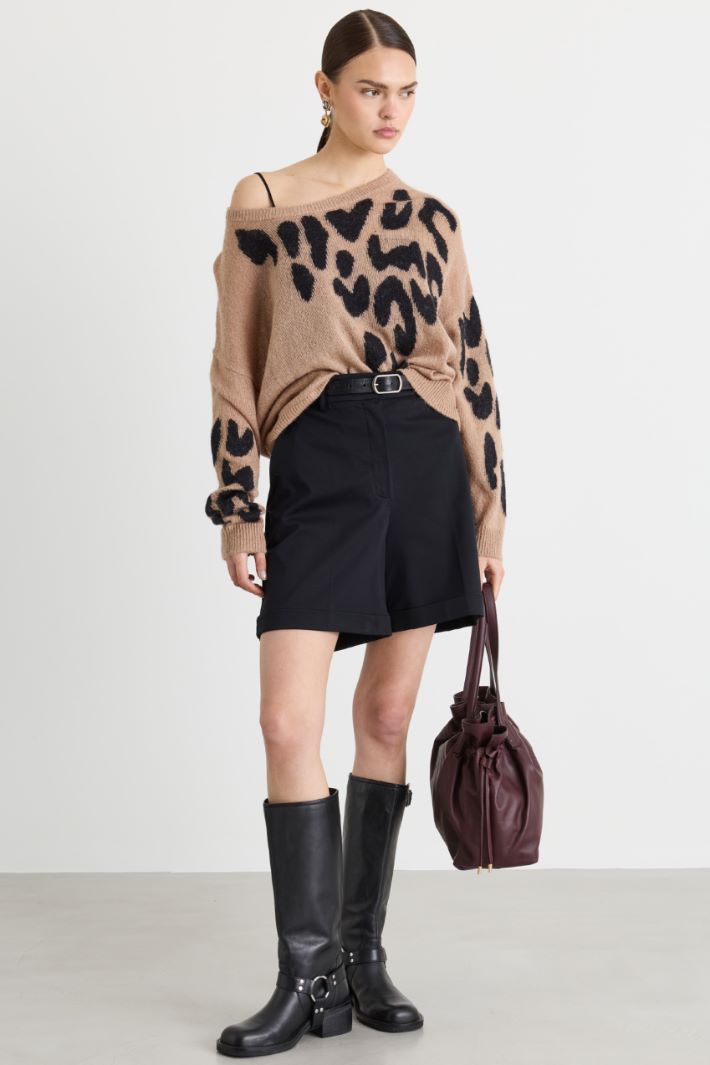 Intarsia jacquard jumper - BEIGE BLACK - Intrend