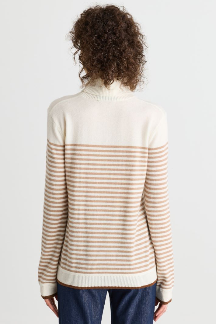 Contrast-Trim Roll Neck Jumper - WHITE CAMEL - Intrend - 4