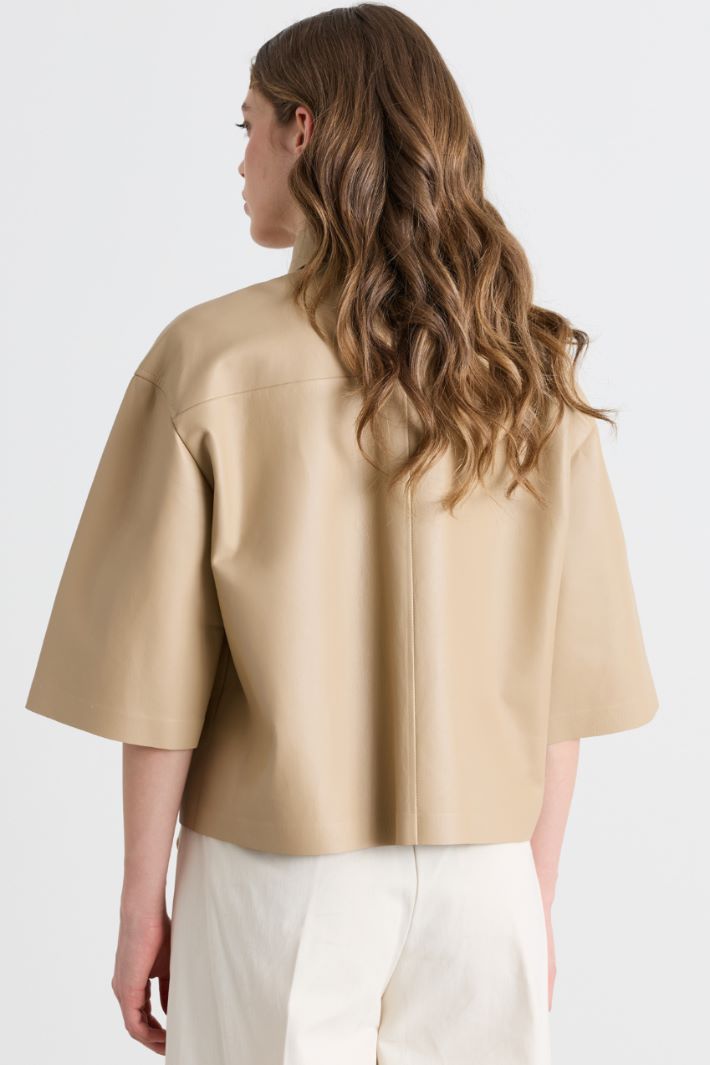 Leather cropped jacket - CAMEL - Intrend - 4