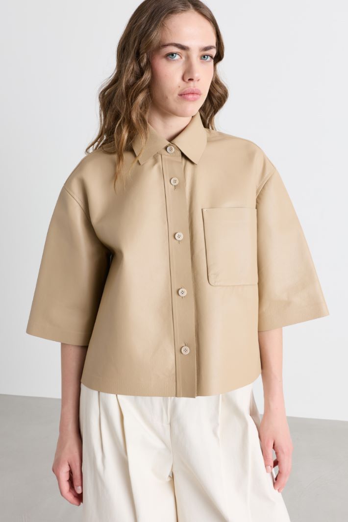 Leather cropped jacket - CAMEL - Intrend - 2