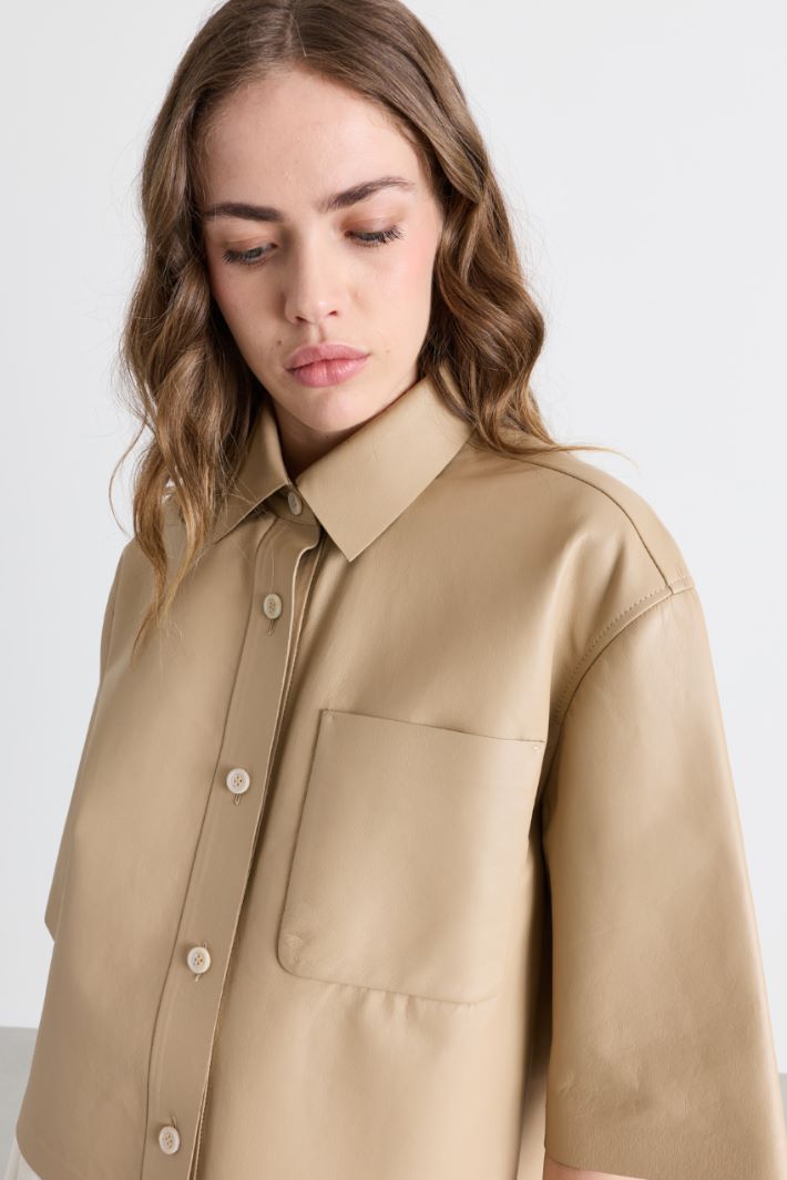 Leather cropped jacket - CAMEL - Intrend - 3