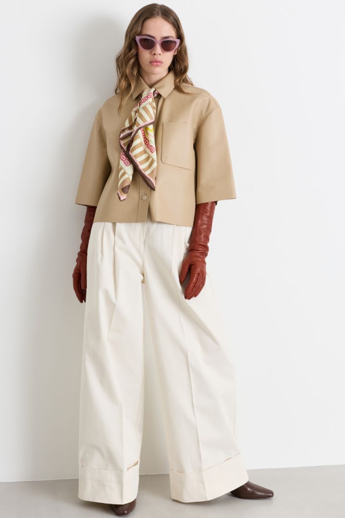 Leather cropped jacket - CAMEL - Intrend