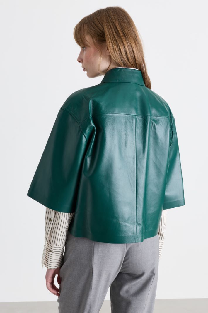 Leather cropped jacket - GREEN - Intrend - 4