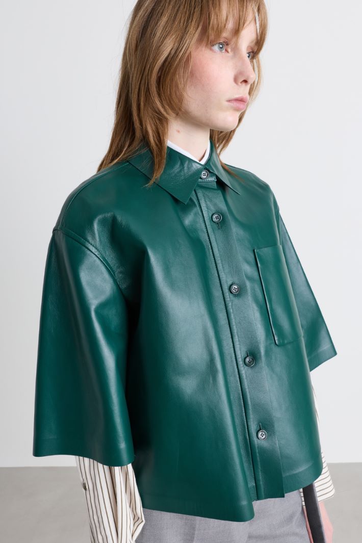 Leather cropped jacket - GREEN - Intrend - 3