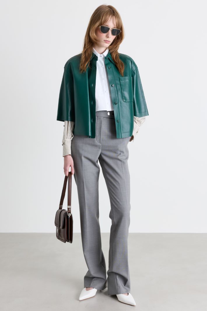 Leather cropped jacket - GREEN - Intrend