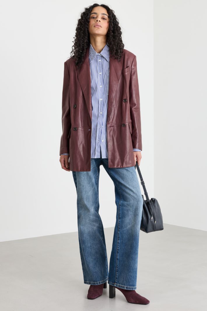 Double-breasted peaked lapel blazer - BORDEAUX - Intrend