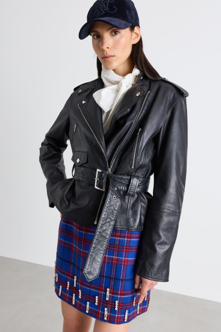 Asymmetric-Zip Biker Jacket - BLACK - Intrend - 2