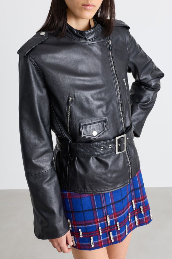 Asymmetric-Zip Biker Jacket - BLACK - Intrend - 3