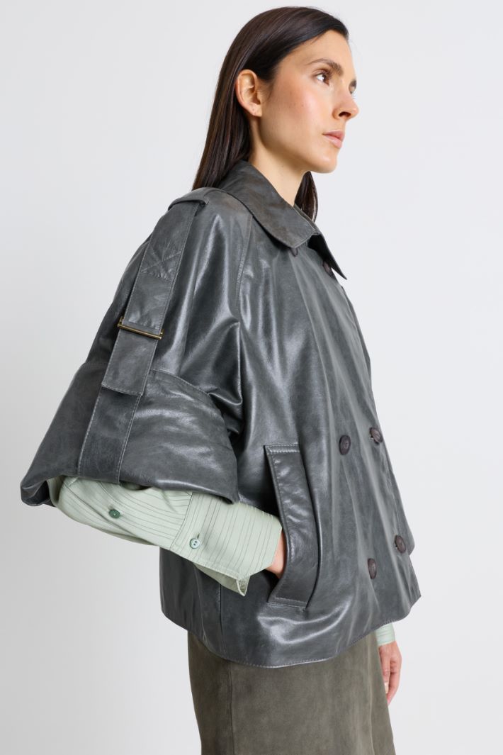Giacca corta doppiopetto stile trench - GRIGIO - Intrend - 3