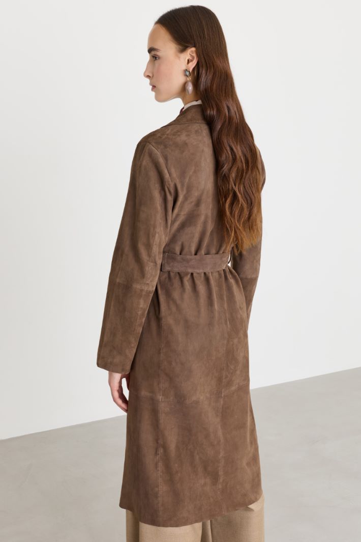 Belted Suede Trench Coat - BROWN - Intrend - 4