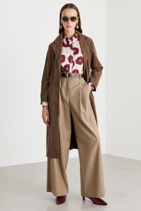 Belted Suede Trench Coat - Intrend