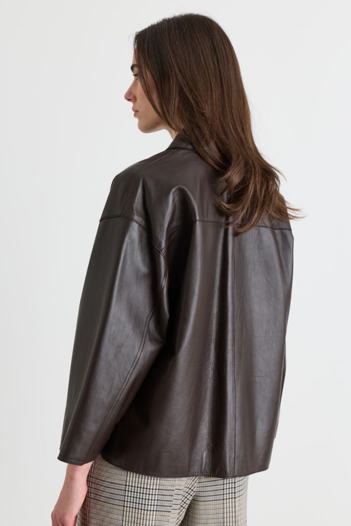 Boxy Leather Jacket - BROWN - Intrend - 4